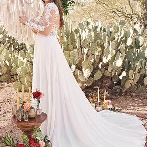 Brand New Lillian West 6422 Embroidered Wedding Dress Ivory/Nude Sleeves Size 14